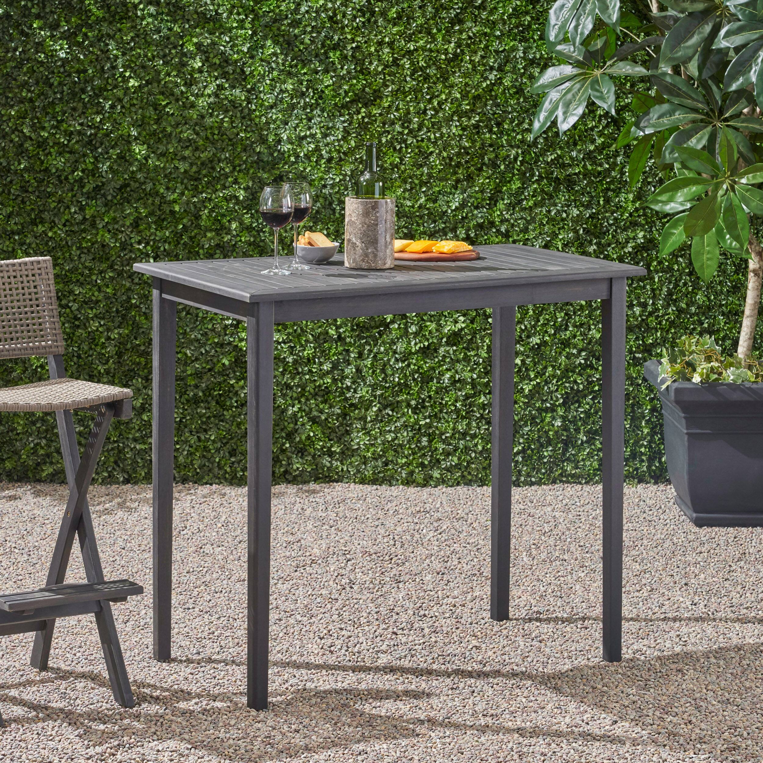 Left. APRILSOUL - Outdoor Minimalist Acacia Wood Rectangle Bar Table - Dark Gray - Dark Gray.