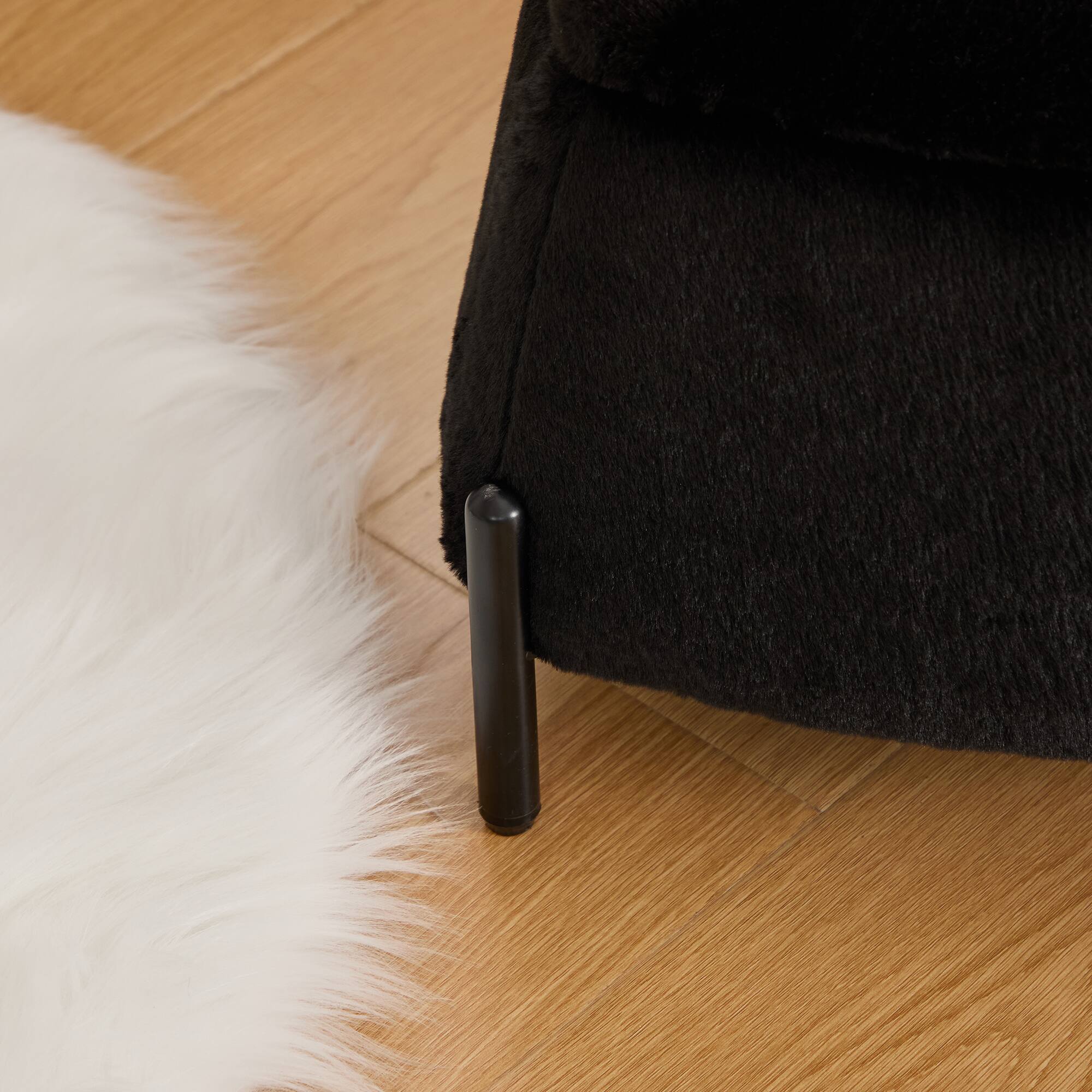 Alt View 4. Boyel Living - Faux Fur Storage Ottoman Set with Reversible Tray Lid and Metal Legs, 2-Piece - Black.
