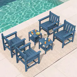 SERWALL - 3 Pieces Patio Bistro Set of 2-Outdoor Chairs and Side Tables with Umbrelle Hole - navy