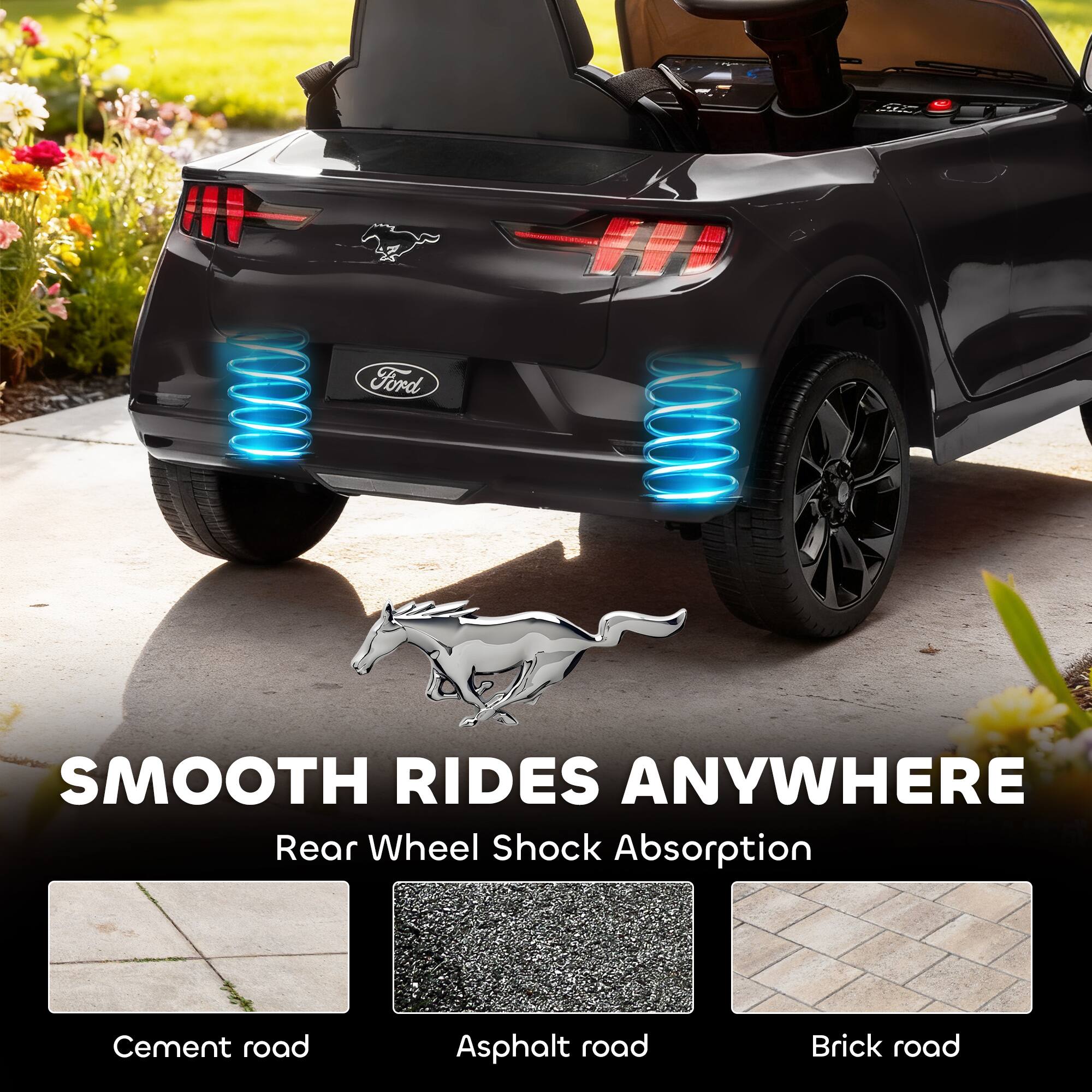 SMOOTH RIDES ANYWHERE  
Rear Wheel Shock Absorption  

Cement road  
Asphalt road  
Brick road