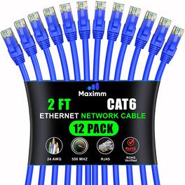 Maximm - Cat 6 Ethernet Cable 2 ft (12-Pack) - UTP, 10Gbps, 550MHz