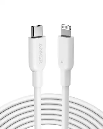 Front. Anker - Anker USB C to Lightning Cable (10ft) - White.