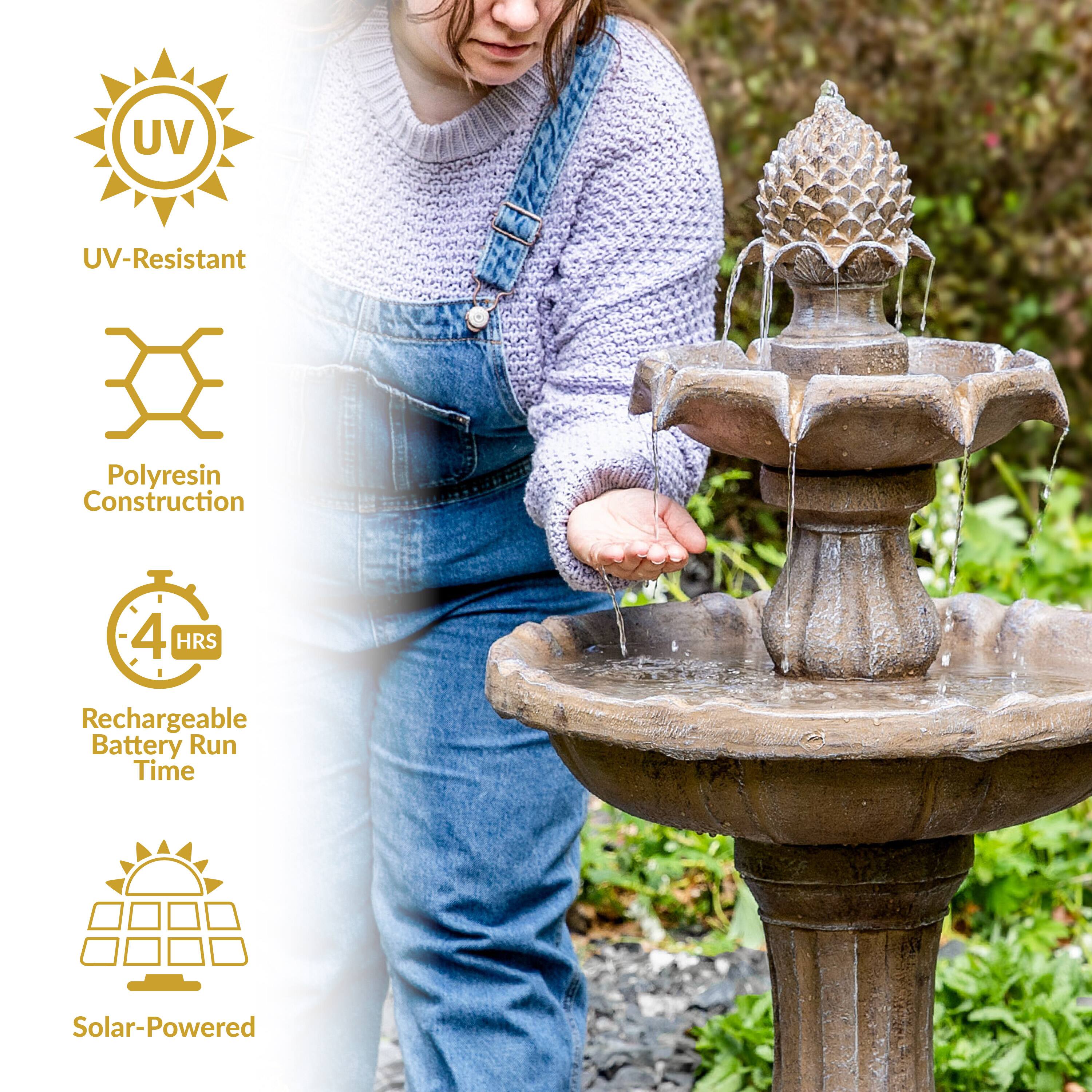 - UV-Resistant
- Polycresin Construction
- 4 HRS Rechargeable Battery Run Time
- Solar-Powered