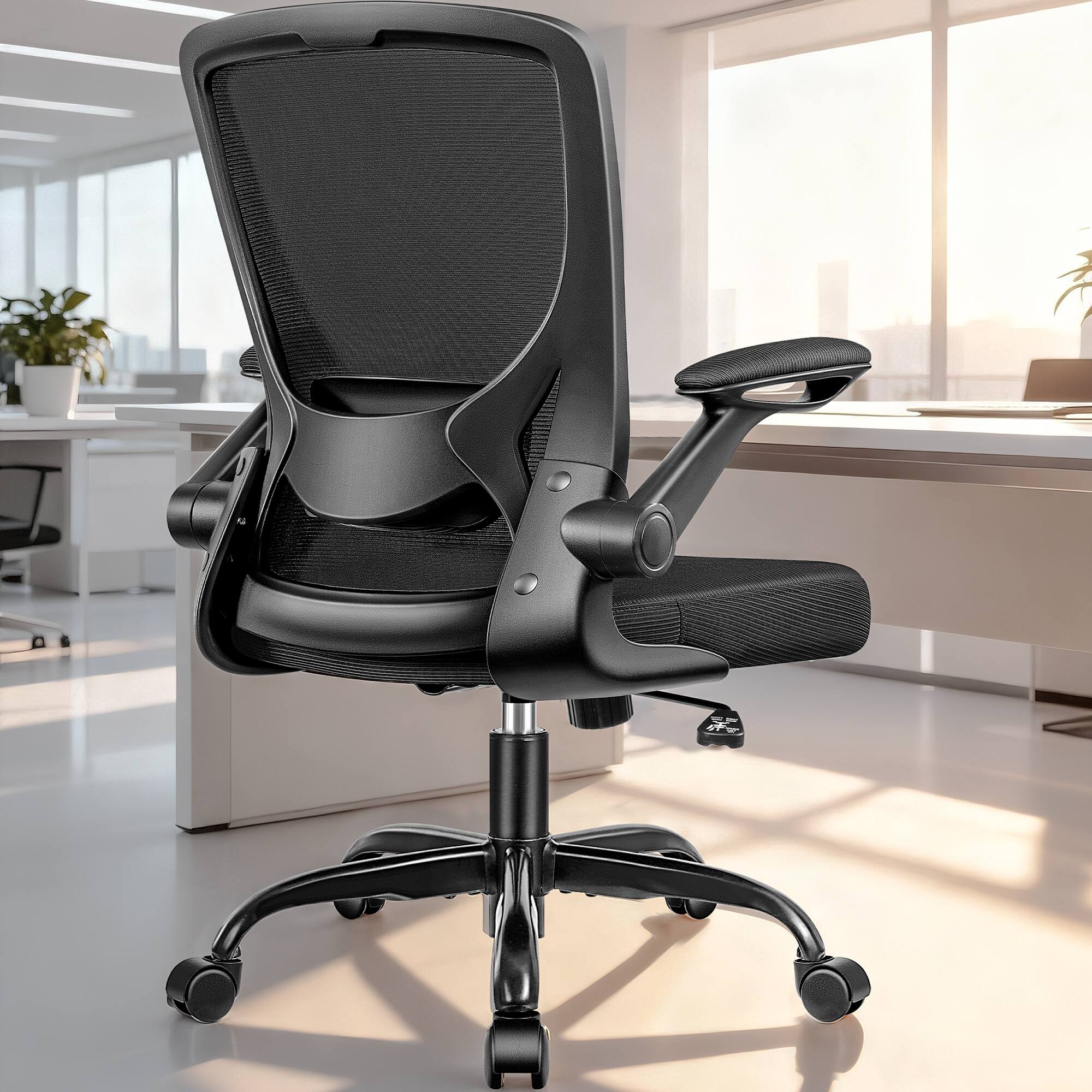 Alt View 4. KERDOM - Colorful Mesh Ergonomic Office Chair with Adjustable Lumbar Support & Height, Swivel Desk Chair with Flip-up Arms, Tilt - Black.