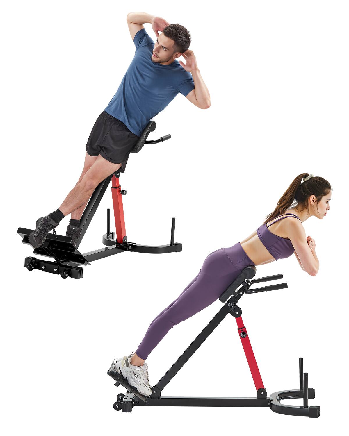 Front. VEVOR - Roman Chair Hyperextension Bench, 350 lbs Adjustable Extension Machine, Multi-Function Exercise Equipment - Black+Red.