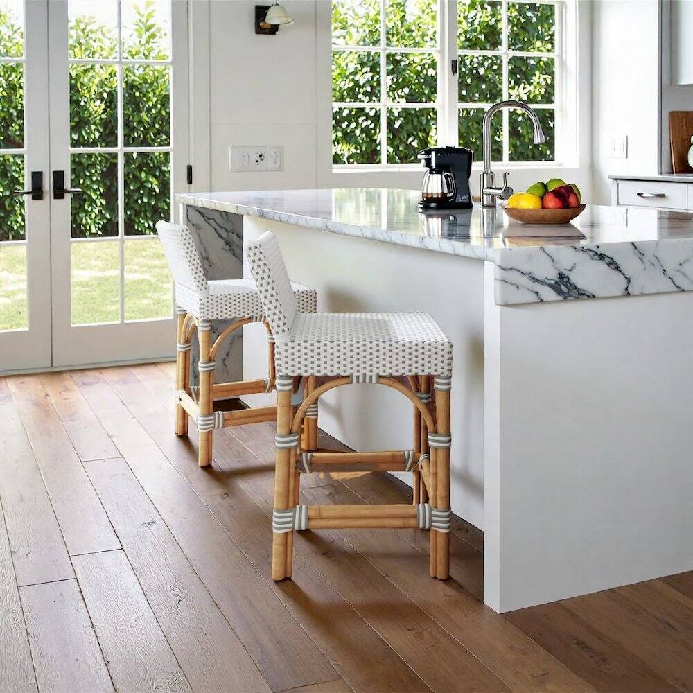 Alt View 4. Starlight Canyon Home - Rattan Counter Stool – White Wicker and Wood Bar Stools for Seating - White And Gray.