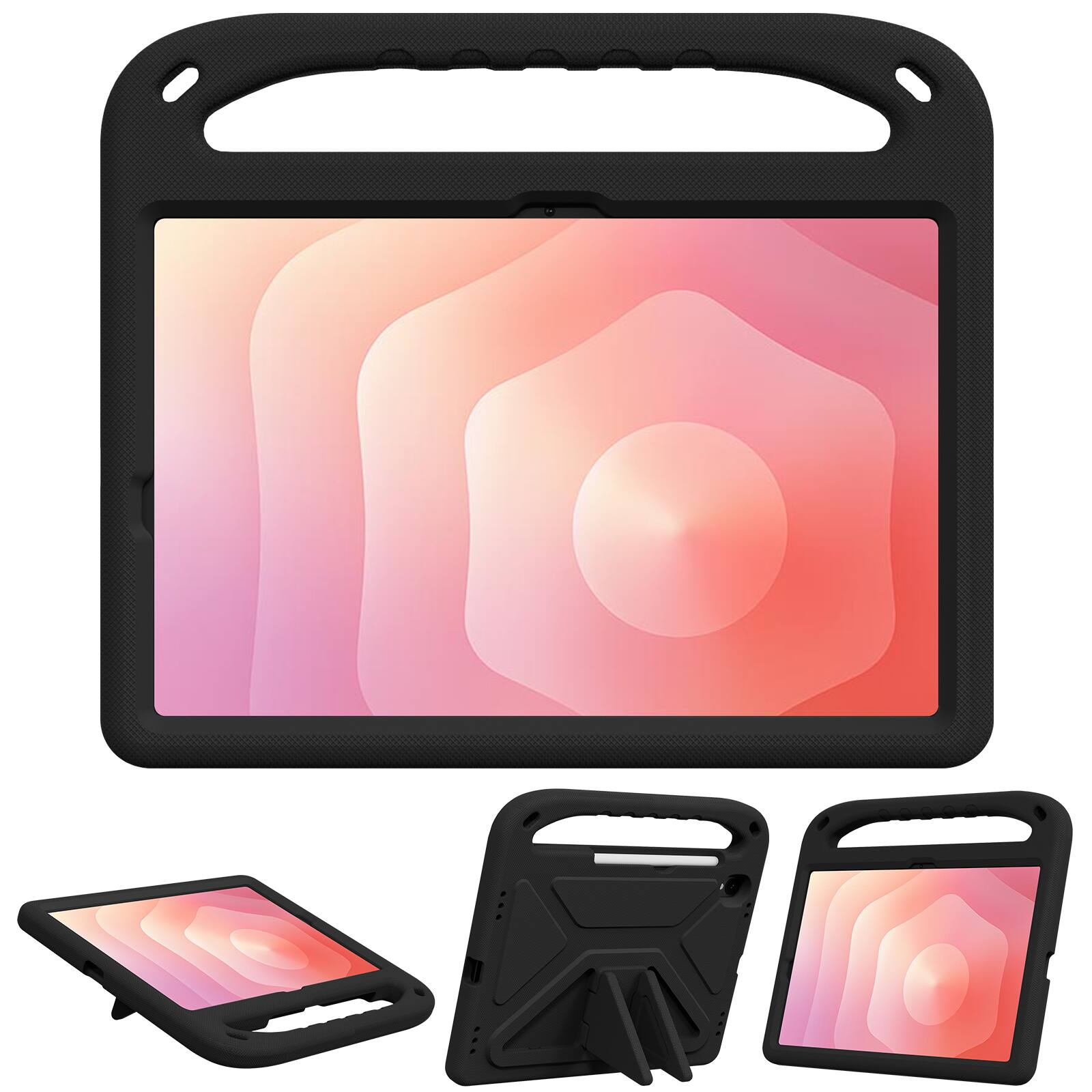 Angle. Dteck - For Samsung Galaxy Tab S11 2025 11-inch Rugged Case Kids Friendly EVA Handle Grip Kickstand Shockproof Cover - Black.
