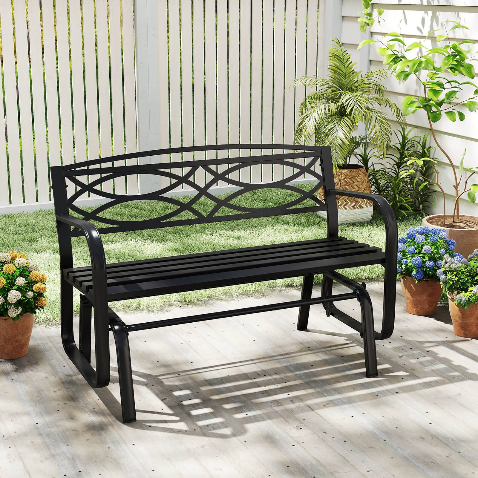 Alt View 4. Costway - Costway 2-Person Outdoor Glider Bench with Metal Frame Armrests Geometric Backrest - Black.