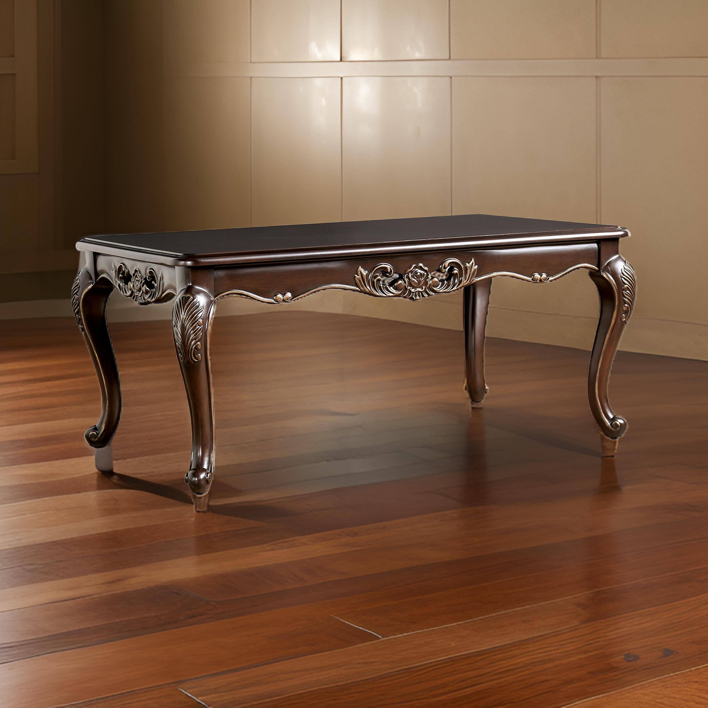 Alt View 5. Manhattan Lane - Halie Coffee Table, 48 Inch, Classic Cabriole Legs, Dark Brown Solid Wood - Java Brown.