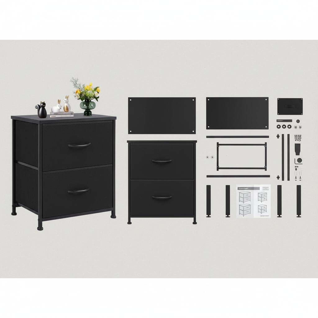 Alt View 1. AOITUN - Nightstands Set with 2 Storage Drawers - Side Table for Bedroom, Living Room, Closet, College Dorm, 20" Height, Black - black.