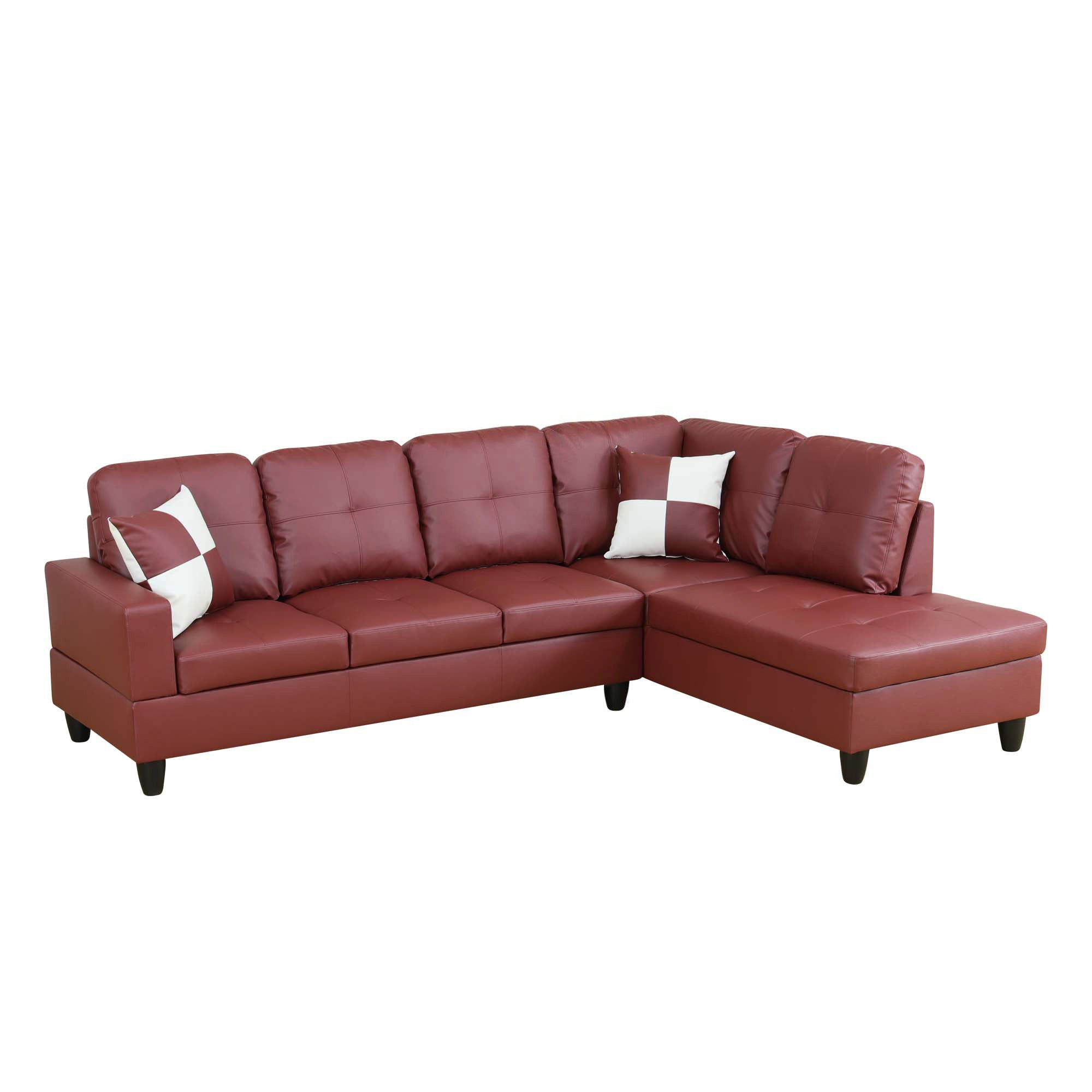 Alt View 4. Boyel Living - Premium Semi PU Upholstered Sofa Solid Wood Frame Double Spring with Right Chaise Lounge - Burgundy.