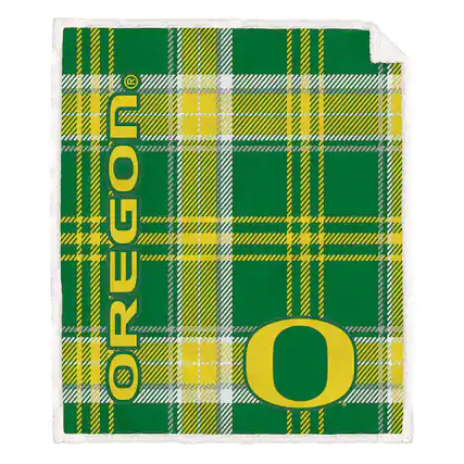 Front. Pegasus - Oregon Ducks 50" x 60" Playmaker Plaid Ultra Cozy Sherpa Throw - Multicolor.