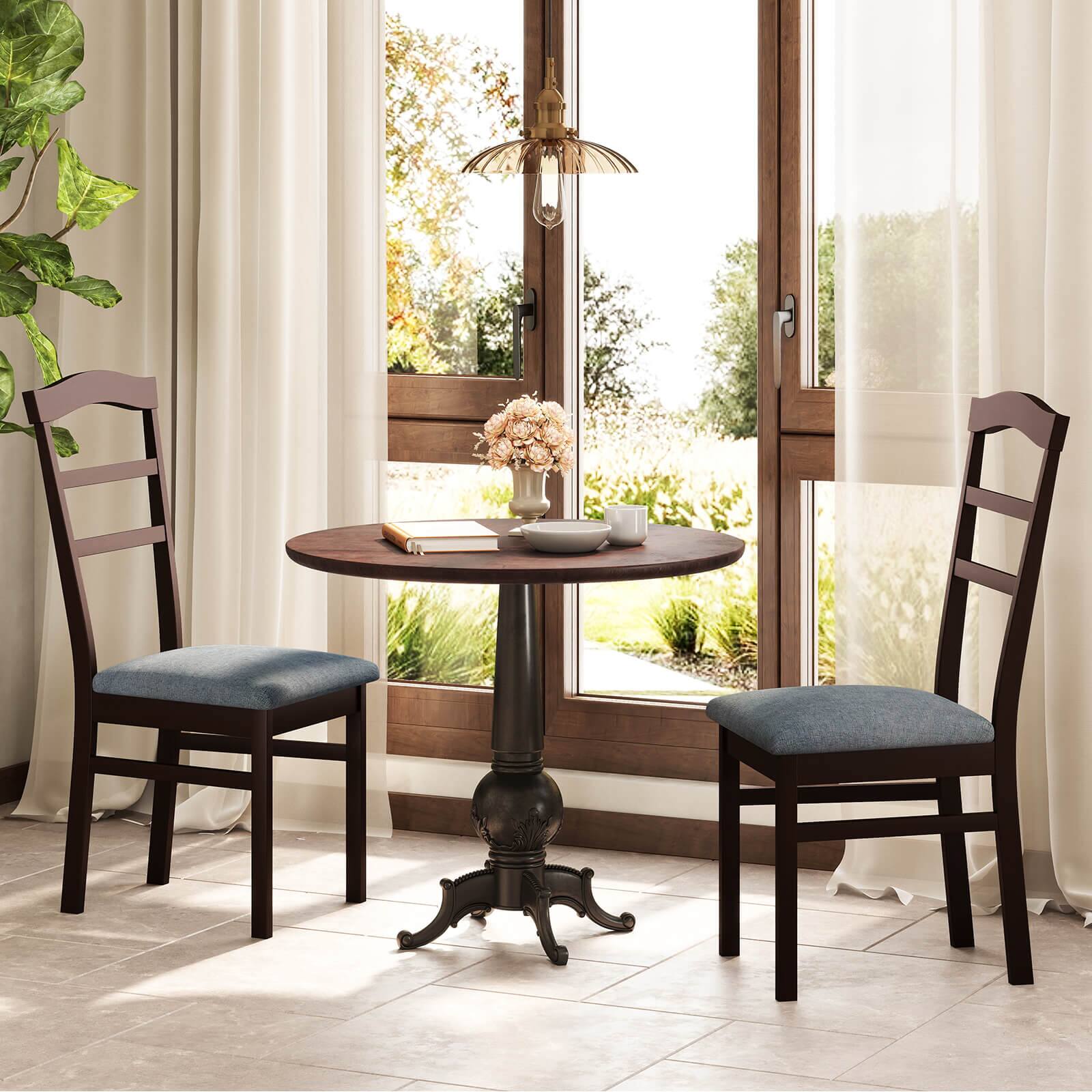 Alt View 1. Costway - Costway Modern Dining Chairs Set of 2 w/ Rubber Wood Frame Hollowed Backrest for Kitchen - Coffee,Grey.