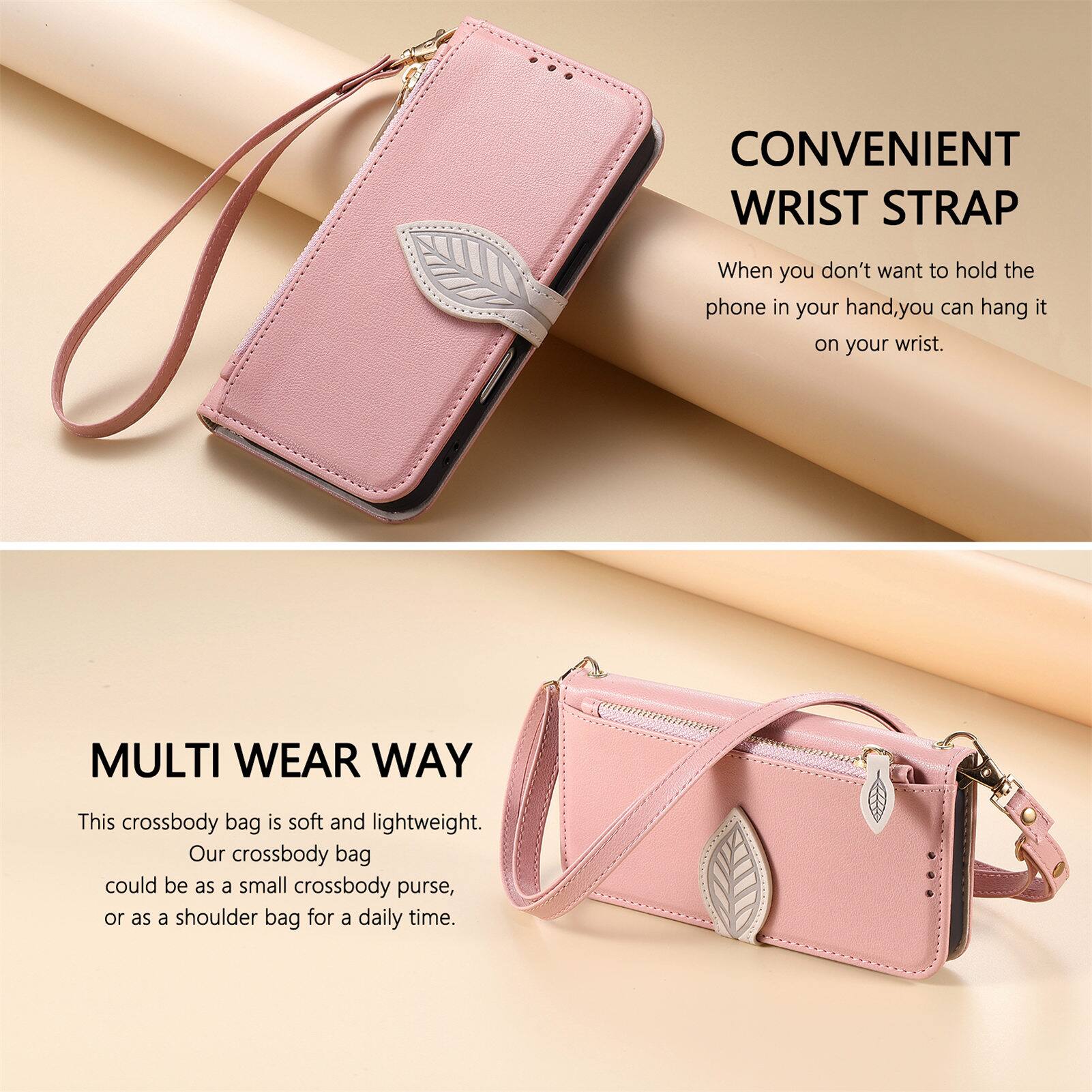 CONVENIENT WRIST STRAP  
When you don't want to hold the phone in your hand, you can hang it on your wrist.  

MULTI WEAR WAY  
This crossbody bag is soft and lightweight. Our crossbody bag could be as a small crossbody purse, or as a shoulder bag for a daily time.