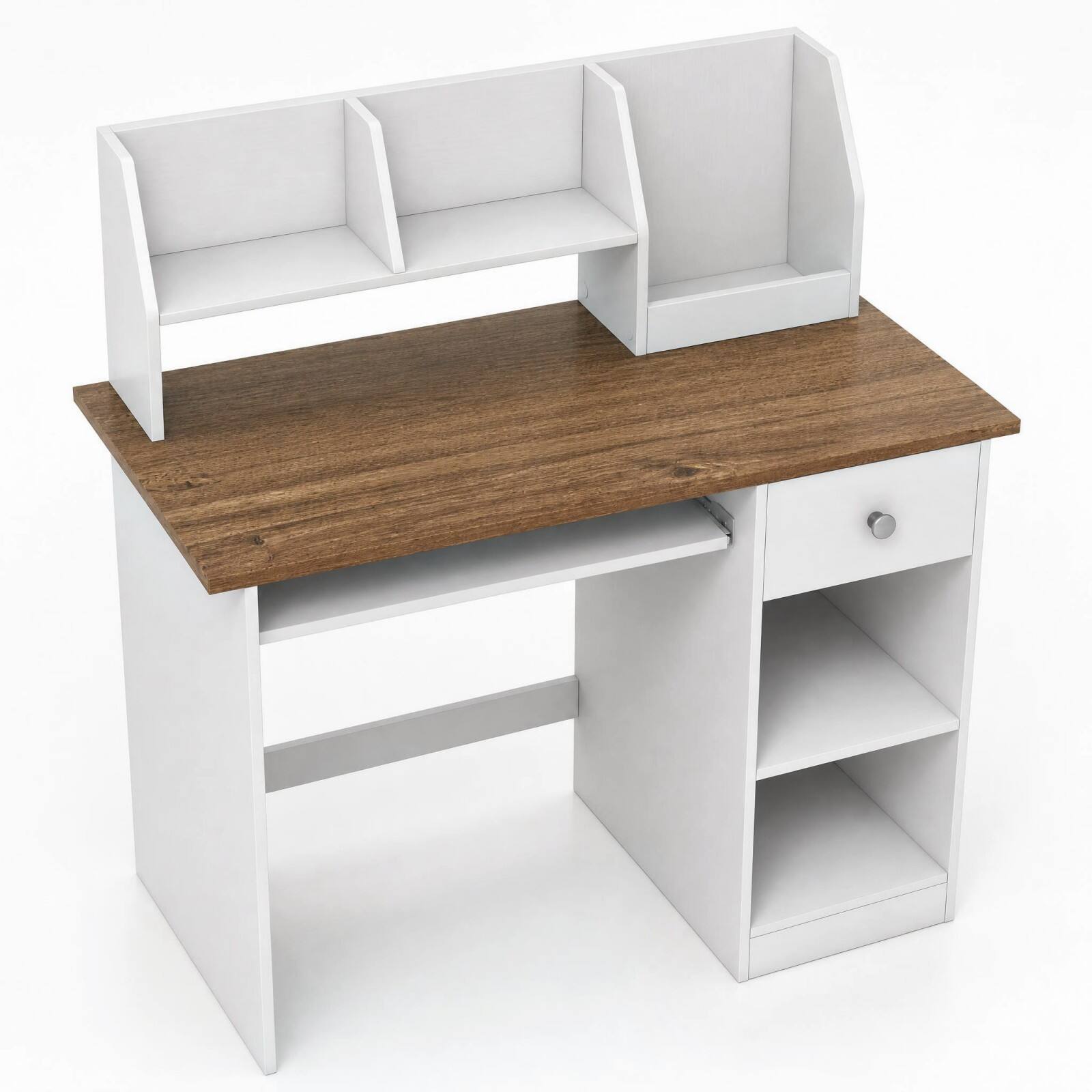 Alt View 9. Costway - Costway Kids Study Desk, Wooden Writing Table with Keyboard Tray & Drawer,Side Bookshelf - Natural.