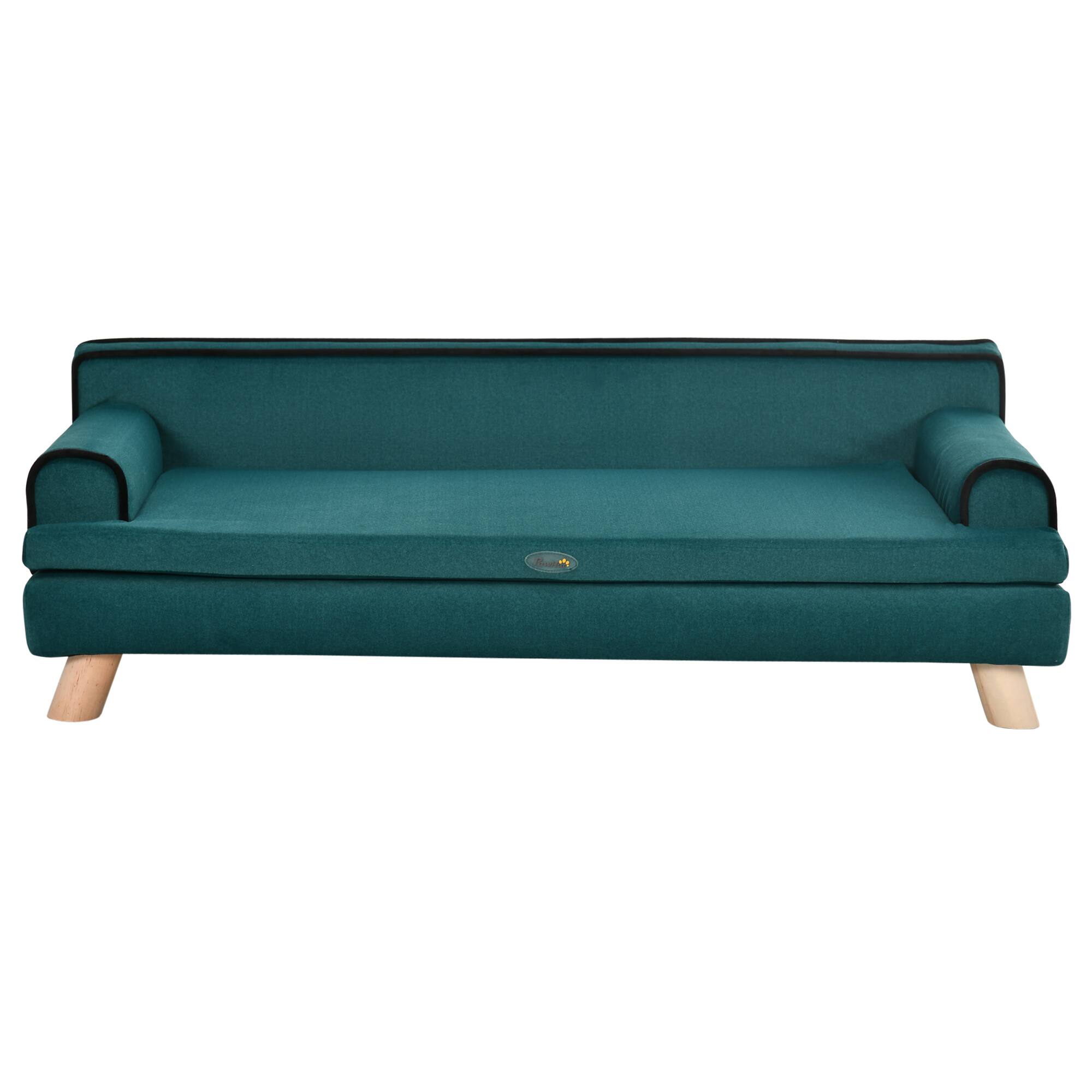 Alt View 4. Pawhut - Dog Sofa, Dog Couch with Washable Cover, Wooden Legs, Elevated Dog Bed for Medium & Large Dogs - Teal.