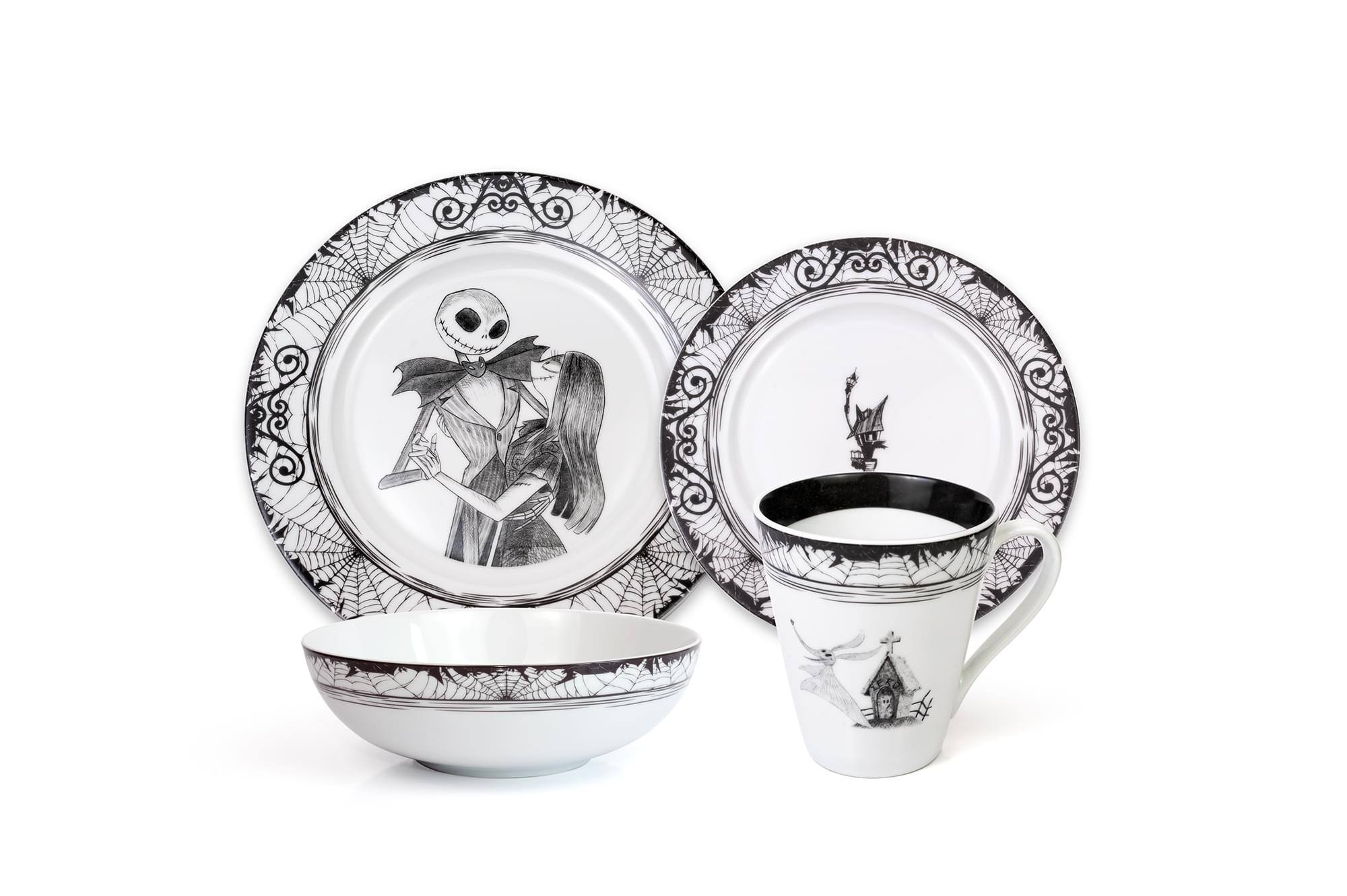 Front. Disney - The Nightmare Before Christmas 16-Piece Ceramic Dinnerware Set - White.