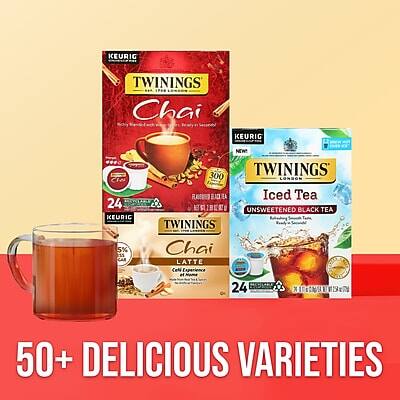 KEURIG TWININGS Chai  
KEURIG TWININGS Iced Tea  
24 COUNT  
UNSWEETENED BLACK TEA  
50+ DELICIOUS VARIETIES