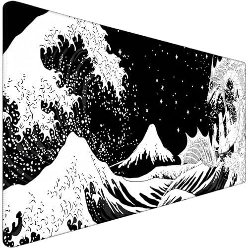 Front. Earthley Blooms - Large Gaming Mouse Pad Waterproof Extra Big with Stitched Edge XXL Non-Slip Black Computer Long Mousepad Desk - Dragon-31.5L x 15.7W inches.