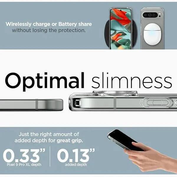 Wirelessly charge or Battery share without losing the protection.

Optimal slimness

Just the right amount of added depth for great grip. 0.33" Pixel 9 Pro XL depth 0.13" added depth
