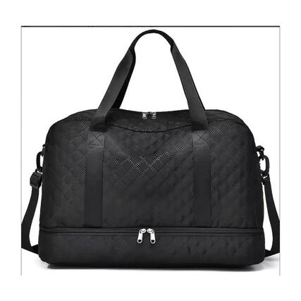 Front. Wikistore - Wikistore Diamond Pattern Small Square Crossbody Tote with Dry Wet Separation Black - Black.