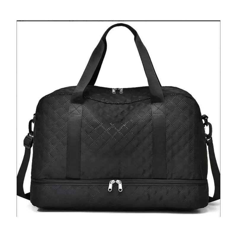 Front. Wikistore - Wikistore Diamond Pattern Small Square Crossbody Tote with Dry Wet Separation Black - Black.