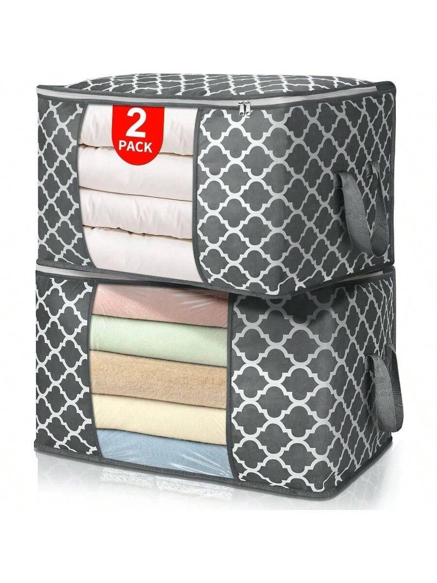 Live At Space - 90 L Large Storage Bags,Clothes Bins Foldable Closet Organizers Containers with Reinforced Handle Clothing, Bed - Pattern + 2-pack