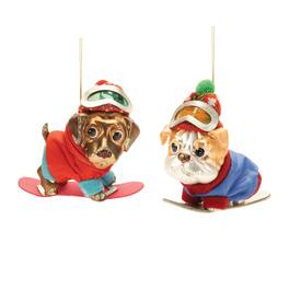 BreeBe - Glittered Snowboarding Dog Ornament (Set of 6) - Brown