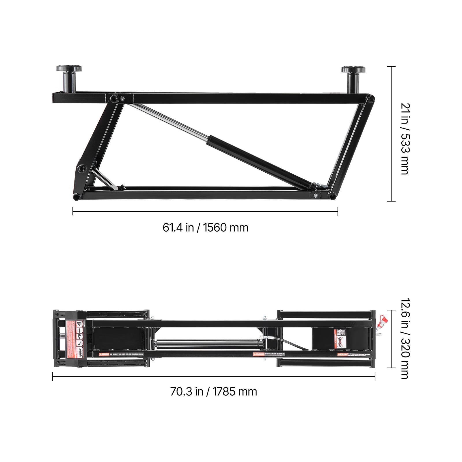21 in / 533 mm  
61.4 in / 1560 mm  
70.3 in / 1785 mm  
12.6 in / 320 mm