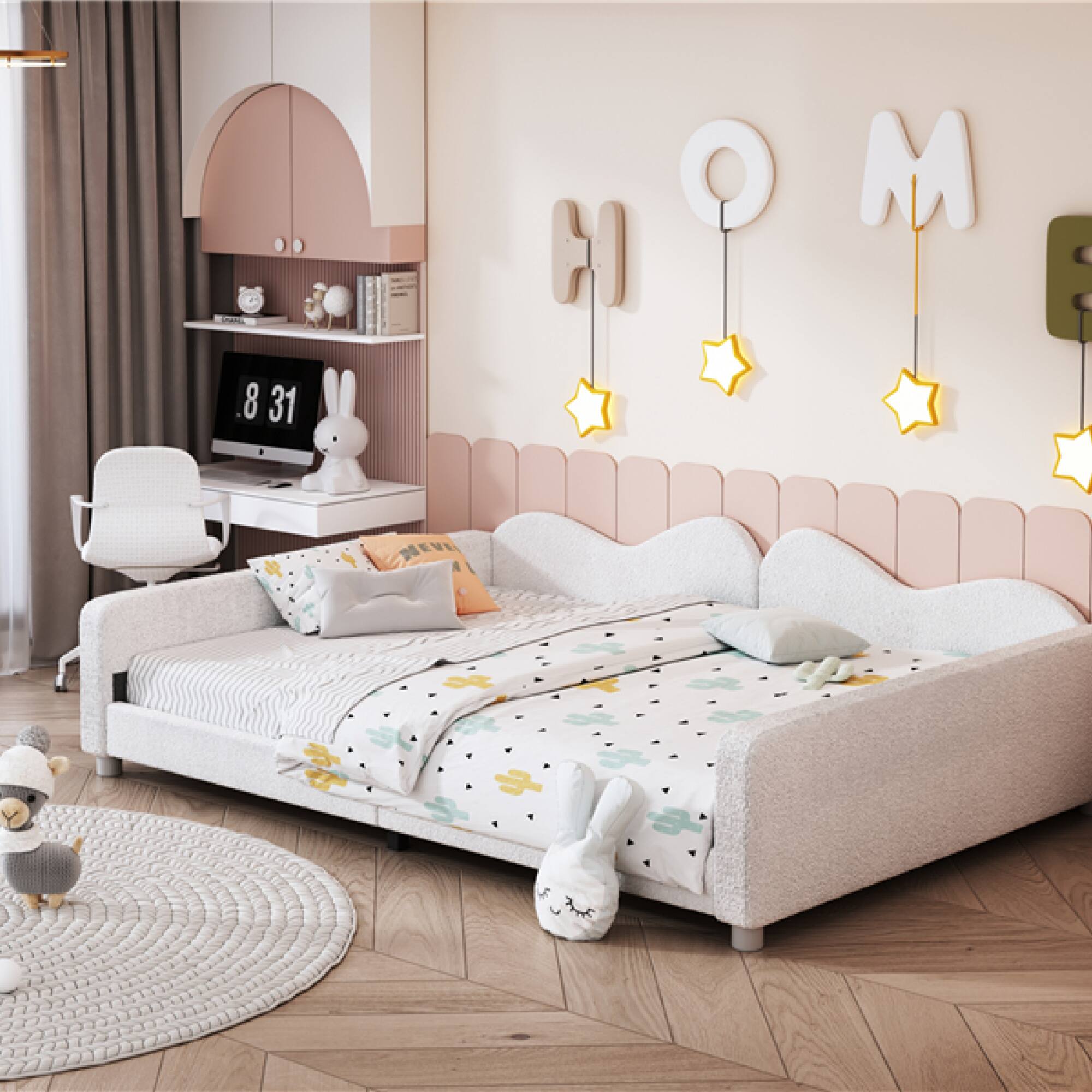 Alt View 7. GOODSILO - Full Size Upholstered Sherpa Fabric Sofabed with Cloud-Shaped Backrest Daybed No Box Spring Needed - White.