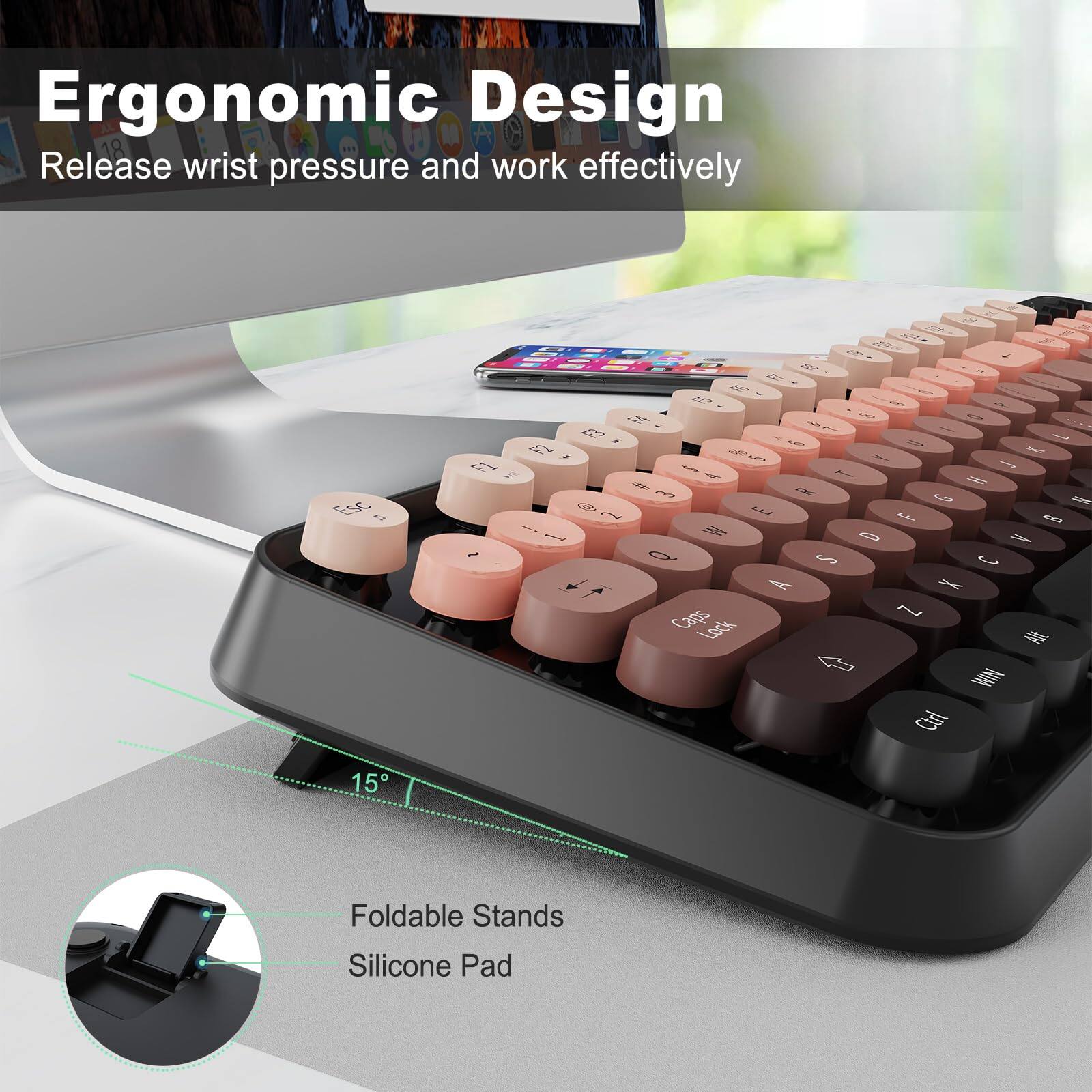 COTTAGE Mouse Combo 104 Round Keys Cute Colorful With Retro Typewriter ...