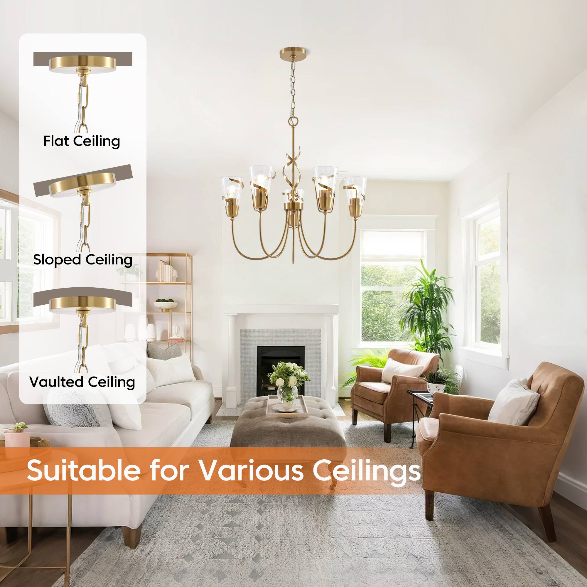 Flat Ceiling  
Sloped Ceiling  
Vaulted Ceiling  
Suitable for Various Ceilings