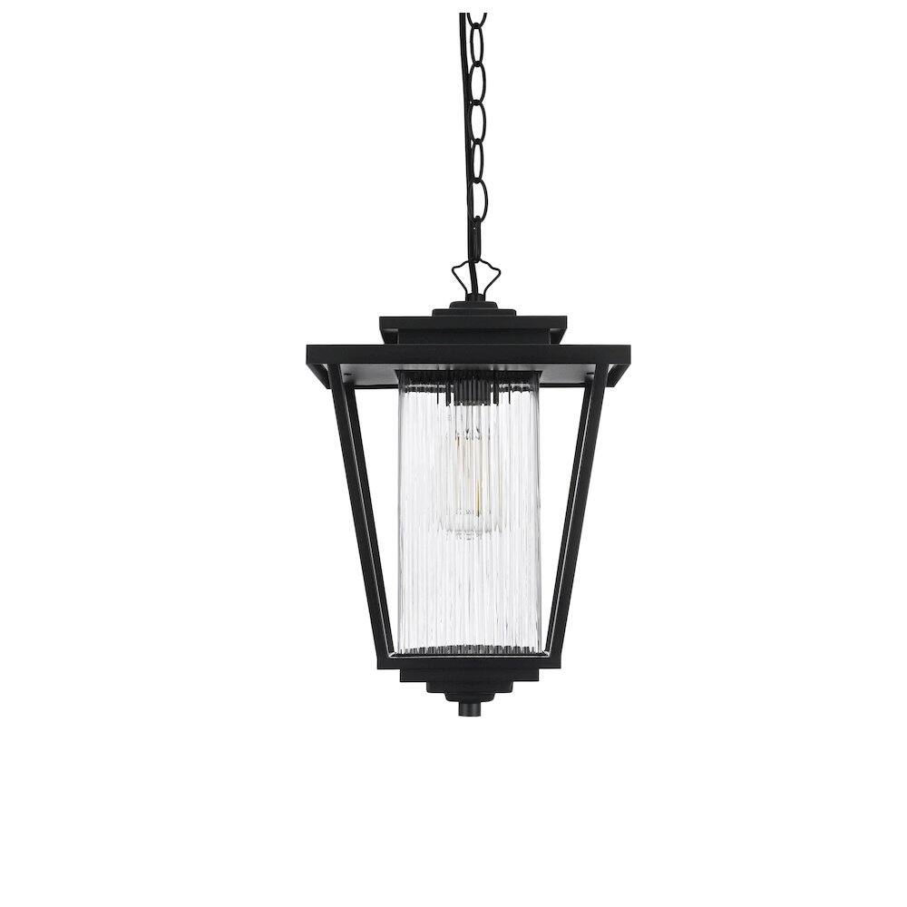 Left. Elegant Lighting - York 7 inch Outdoor Pendant in Black - Black.