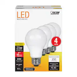 FEIT ELECTRIC - A19 E26 (Medium) LED Bulb Soft White 25 Watt Equivalence 4 pk