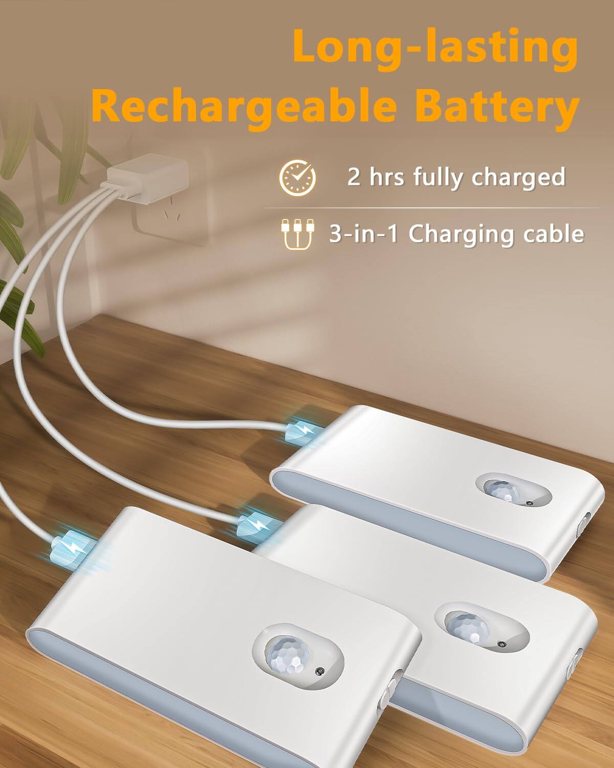 Long-lasting Rechargeable Battery  
2 hrs fully charged  
3-in-1 Charging cable