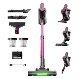 SUPCLEAN - Cordless Vacuum Cleaner with Self-Standing,600W 40Kpa 70mins,4-in-1 Vacuum for Pet Hair,HardFloors & Carpets,Purple