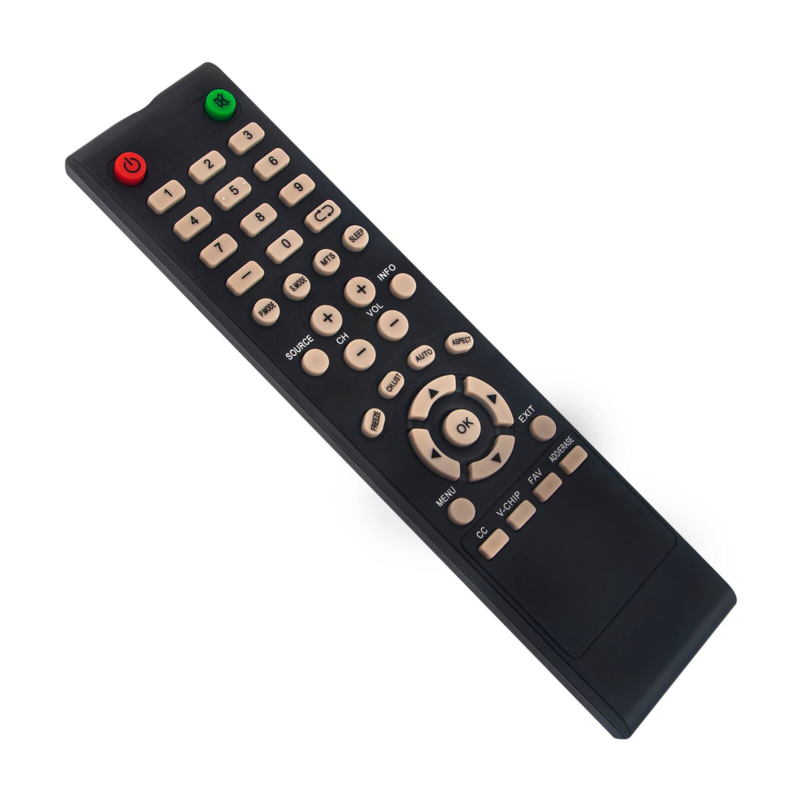 G 1 2 3 6 5 9 4 8 CD 0 SLEEP 7 MTS - INFO SIMODE + PMCIDE + VOL CH SOURCE CHLIST FRELZE ASPROT AUTO EXIT OK ADDIERASE FAV MENU CHIP V CC