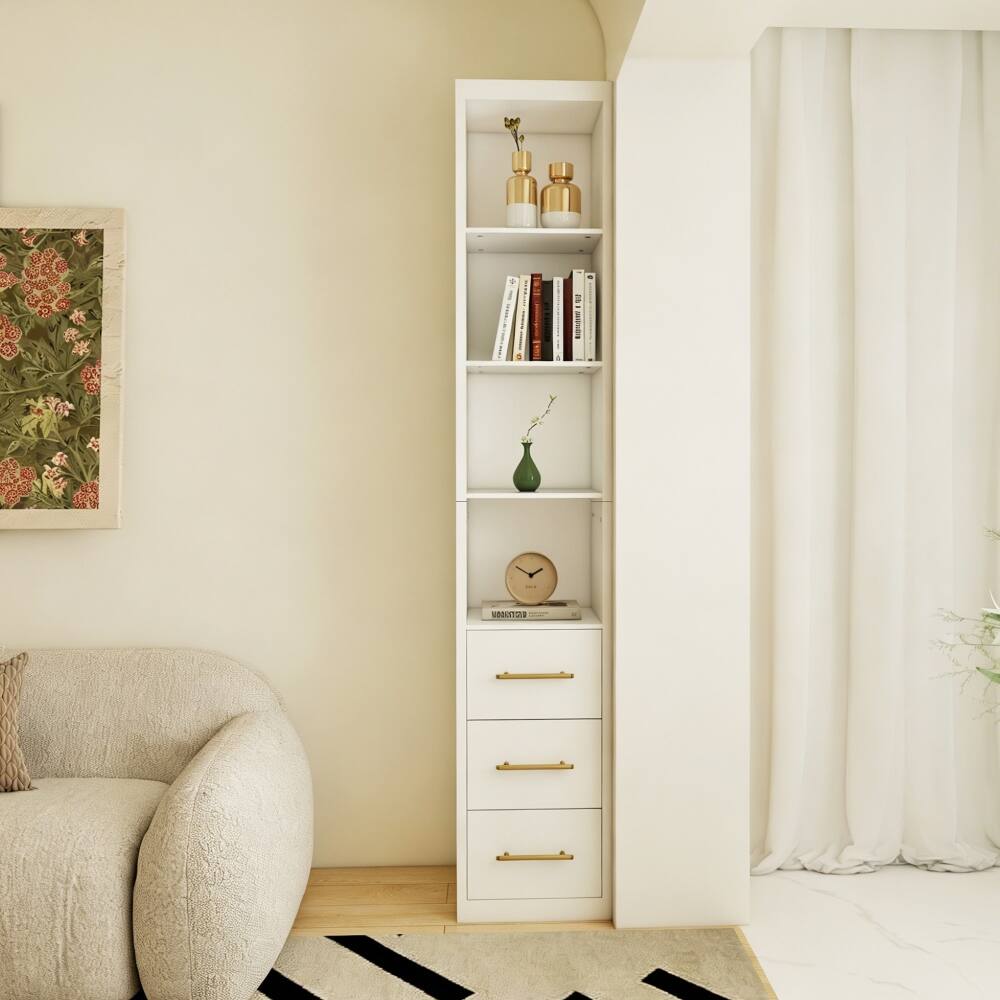 Back. Loheer - Loheer Tall White Storage Cabinet Narrow Freestanding Cabinet with Drawers and Shelves for Bathroom Bedroom - White.