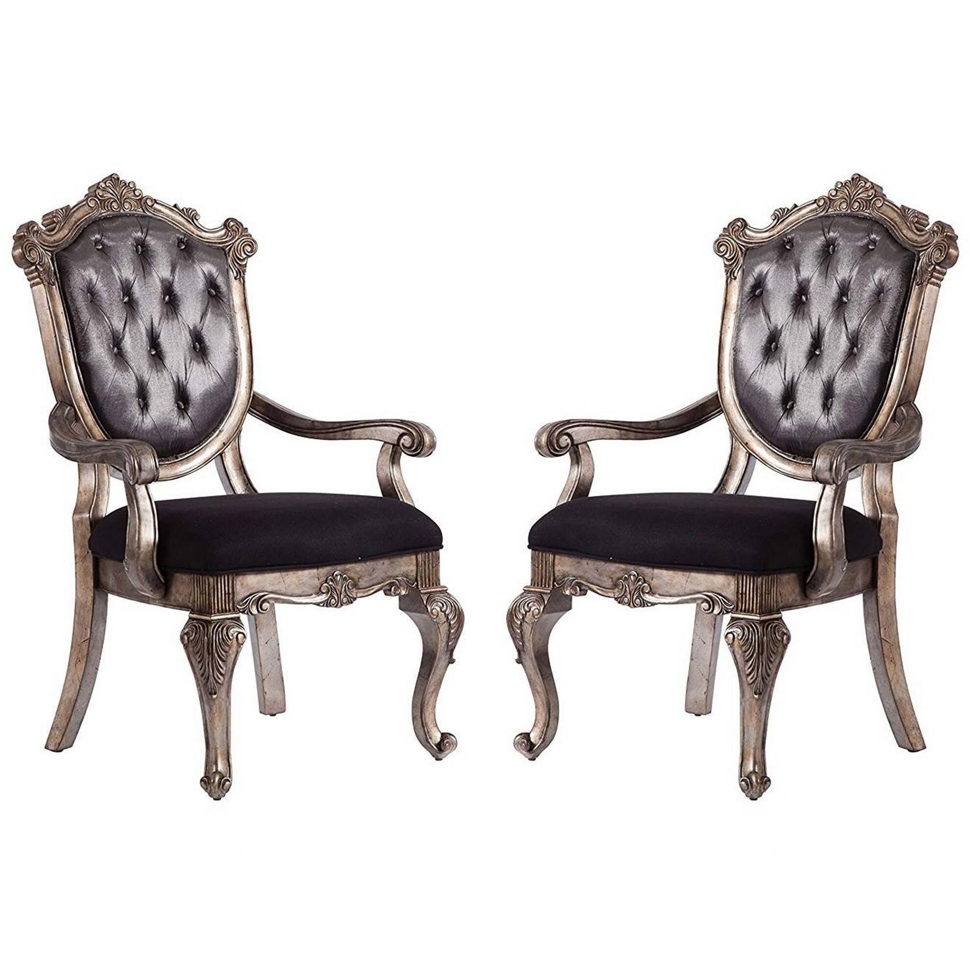 Front. Manhattan Lane - Wooden Arm Chair with Button Tufted Padded Backrest,Set of 2 - Gray.