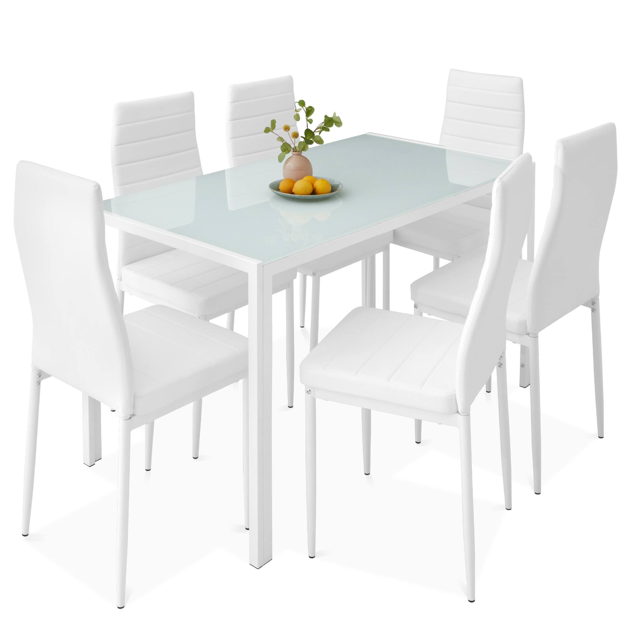 Front. Best Choice Products - Best Choice Products 7-Piece Kitchen Dining Table Set w/ Glass Tabletop, 6 Faux Leather Chairs - White - White.