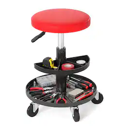 Costway - 16.5"-22" Rolling Mechanic Stool with Wheels, 2-Tier Tool Trays, Padded Cushion - Red & Black