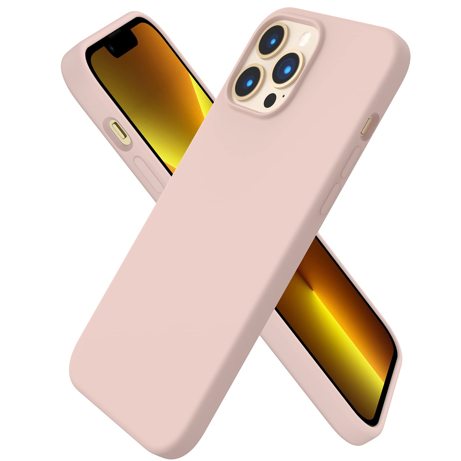 Front. Ornarto - ORNARTO Compatible with iPhone 13 Pro Max Case 6.7", Slim Liquid Silicone 3 Layers Full Covered Cover-Sand Chalk Pink - Sand Chalk Pink.