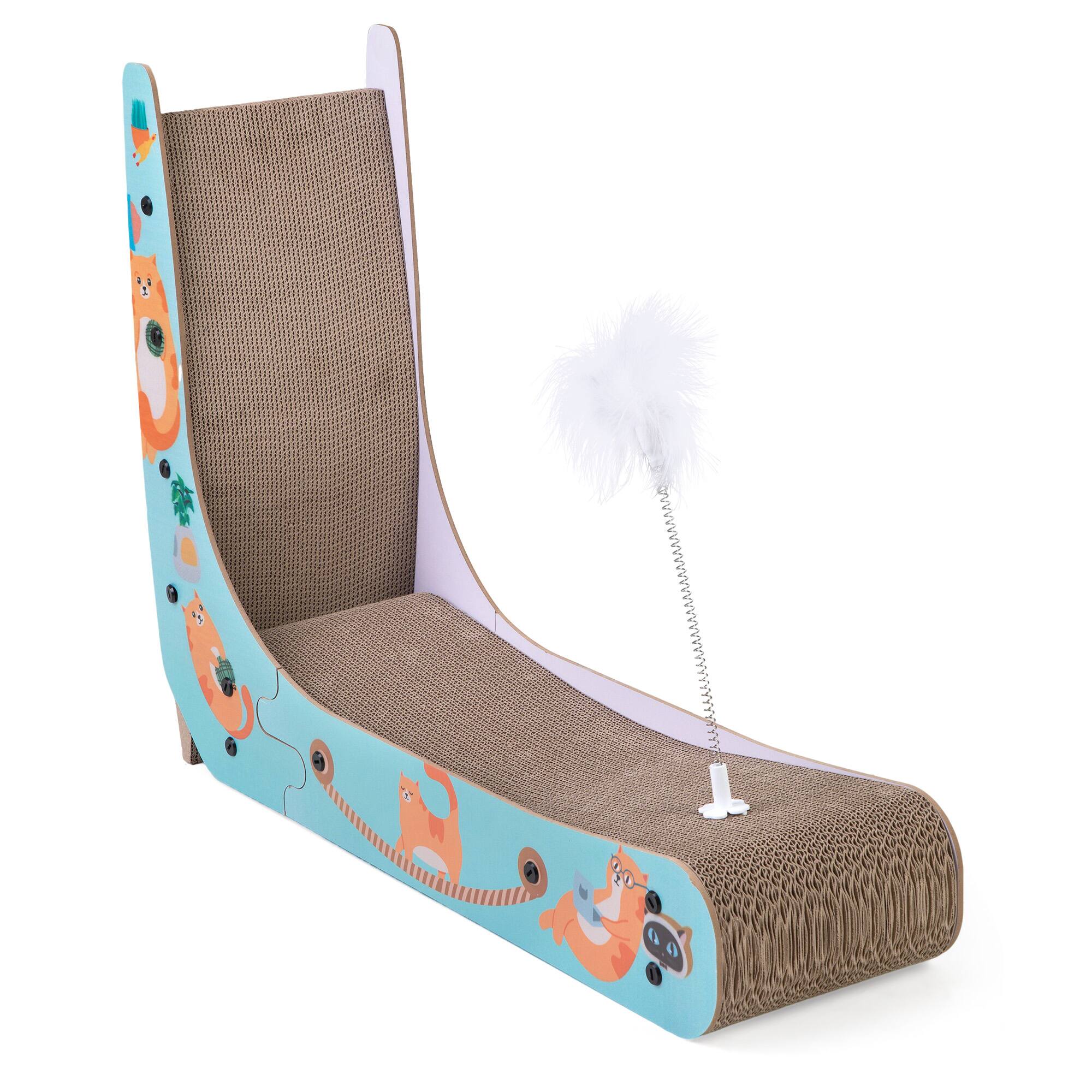 Front. Boyel Living - Colorful Painted DoubleSided Cat Scratcher Lounge with Feather Toy Durable Corrugated Cardboard Pad for Indoor Cats C - Blue.