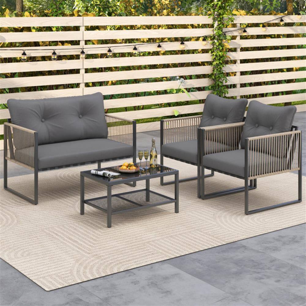 Angle. Kadyn - Patio Furniture Sets,Outdoor & Patio Furniture Sets,4 Pieces Outdoor PE Rattan Conversation Sofa Set with Cushions-Grey - Gray.