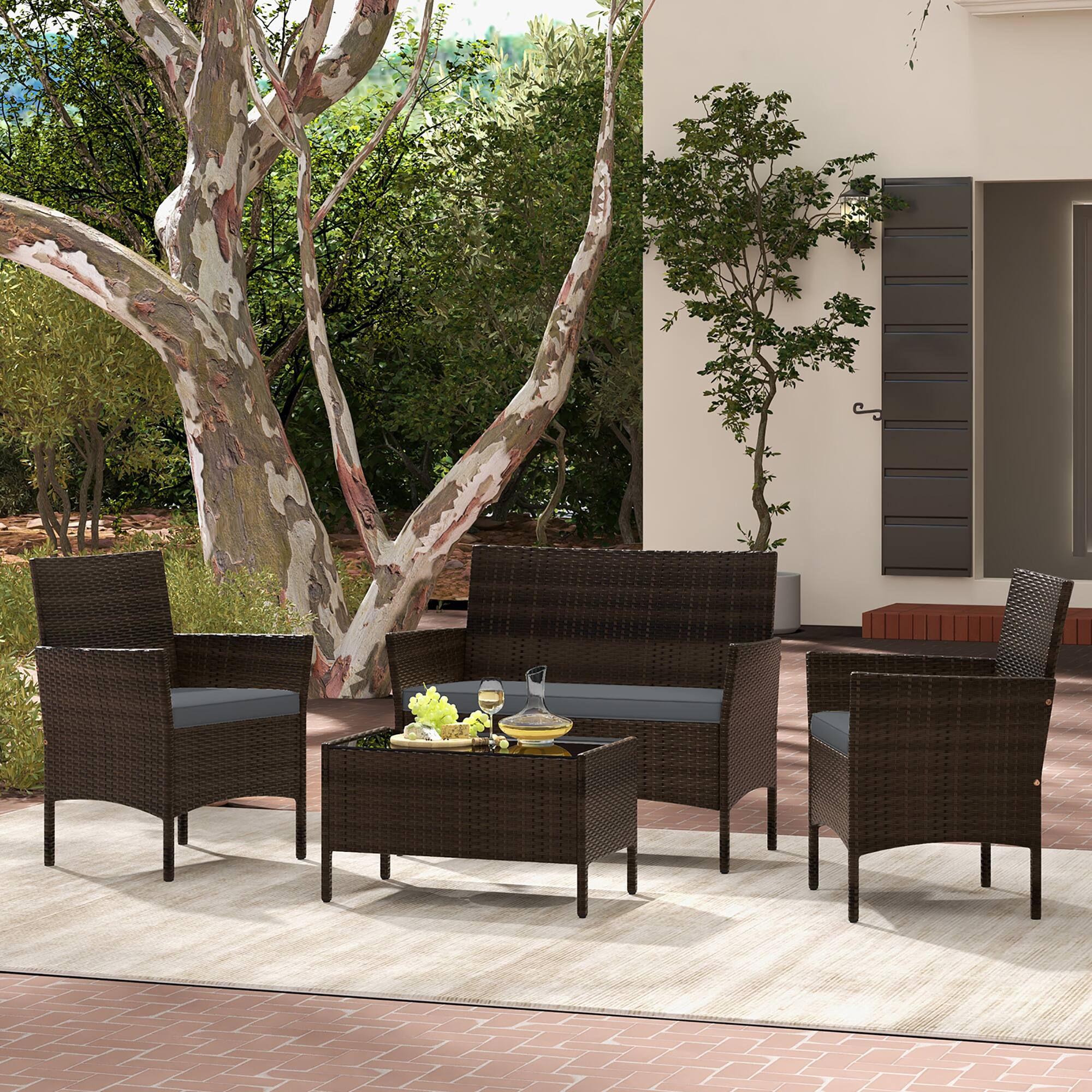 Alt View 3. Gymax - Gymax 8 Piece Patio Rattan Conversation Set Outdoor Wicker Furniture Set w/ Chair & Loveseat - Mix Brown, Gray.