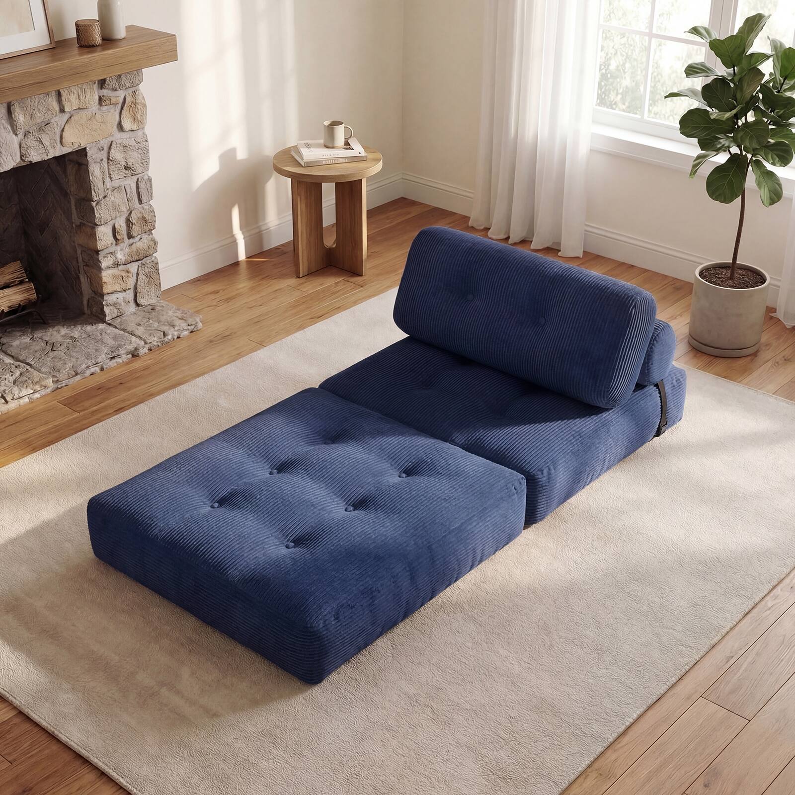 Alt View 4. Costway - Costway Folding Sofa Bed, Convertible Sleeper Chair with Pillow Back Support Corduroy Cover - Navy Blue.