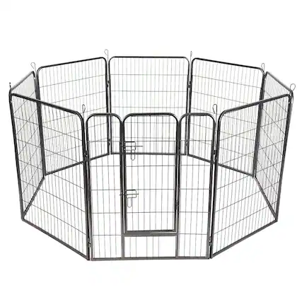 Front. Gymax - Gymax 40'' 8 Panel Pet Puppy Dog Playpen Door Exercise Kennel Fence Metal.