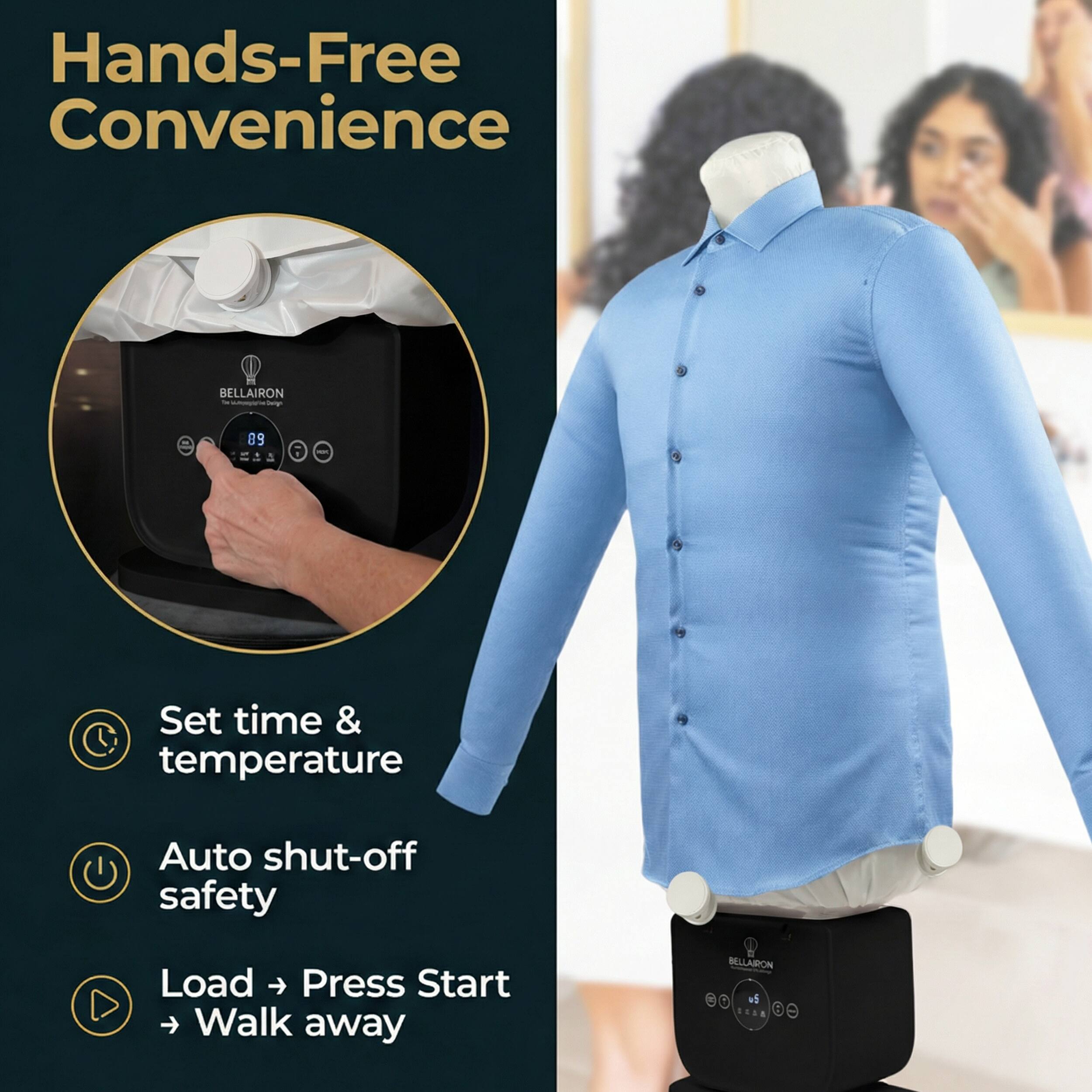 Hands-Free Convenience BELLAIRON

- Set time & temperature
- Auto shut-off safety
- Load → Press Start → Walk away
