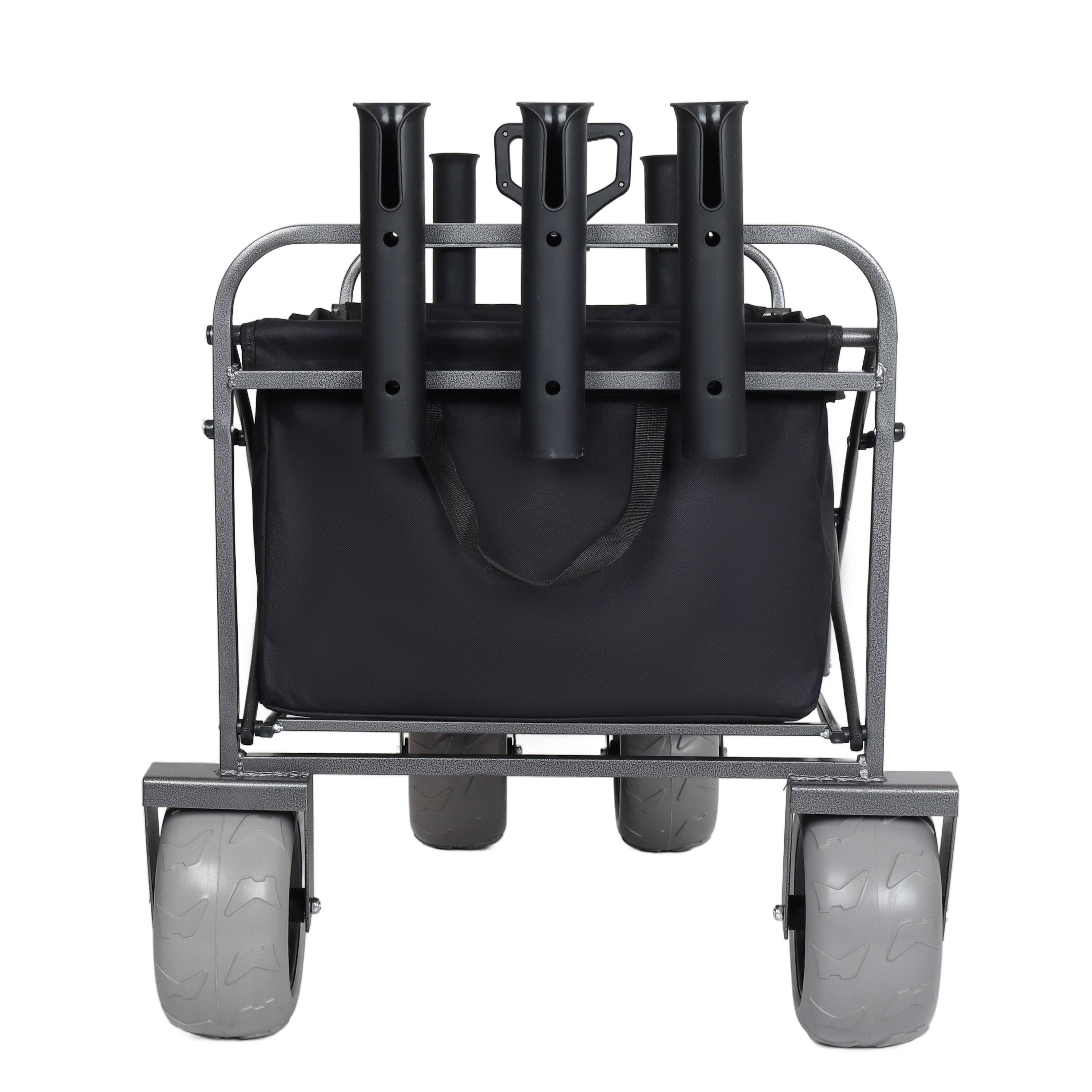 Alt View 9. Mondawe - 500lbs Foldable Steel Wagon Utility Carts w/ Waterproof Fishing Cart with Rod Holders - Black.