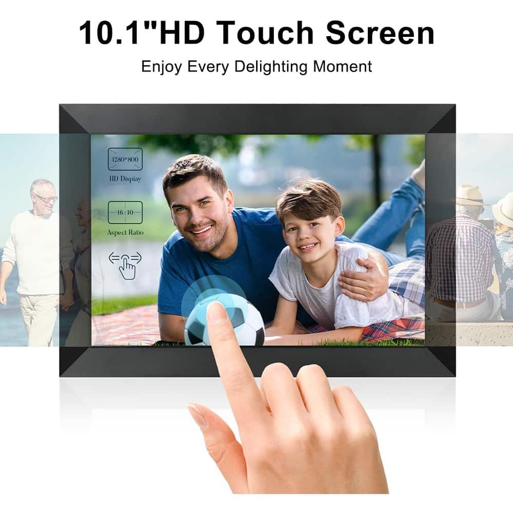 MOSZAR LLC - Digital Picture Frame 10.1" IPS HD Touch Screen WiFi 32GB Black